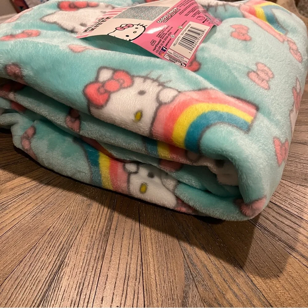 Hello Kitty Plush Cloud Throw Blanket Sea Foam Rainbow Spring 60 x 70 inches